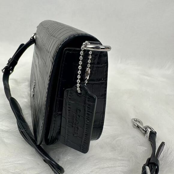 Coach Andrea Shoulder Bag In Crocodile-embossed Leather Black CT770 NWT - Picture 3 of 10